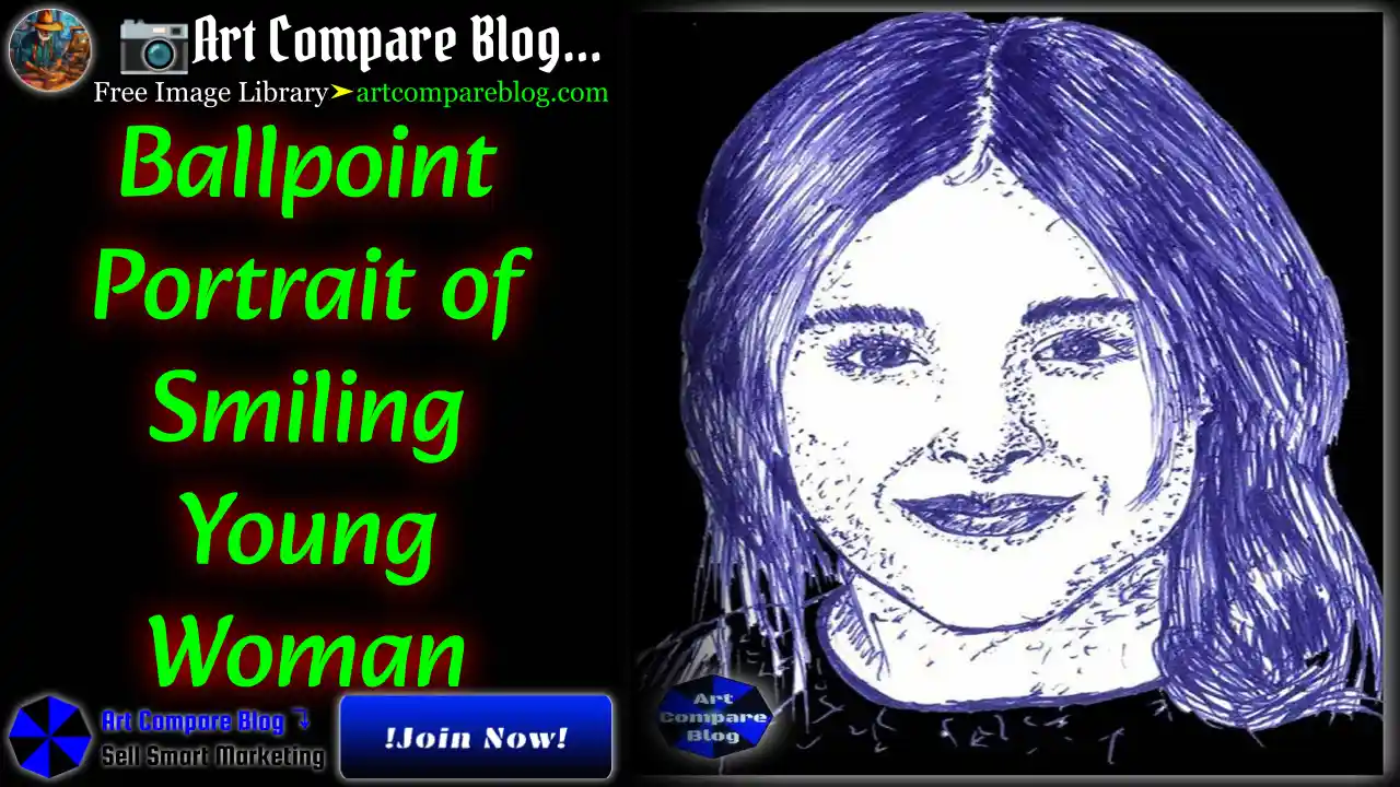 Ballpoint Portrait of Smiling Young Woman