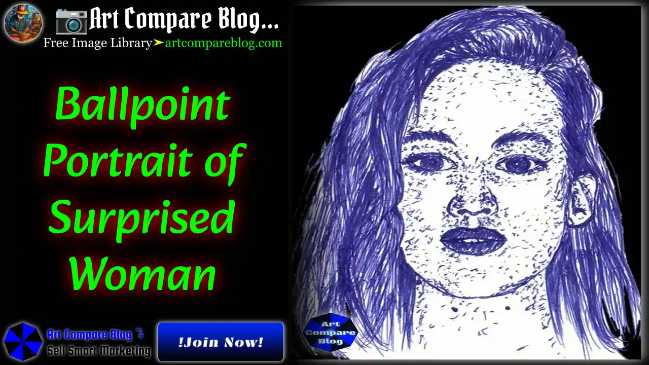 Ballpoint Portrait of Surprised Woman