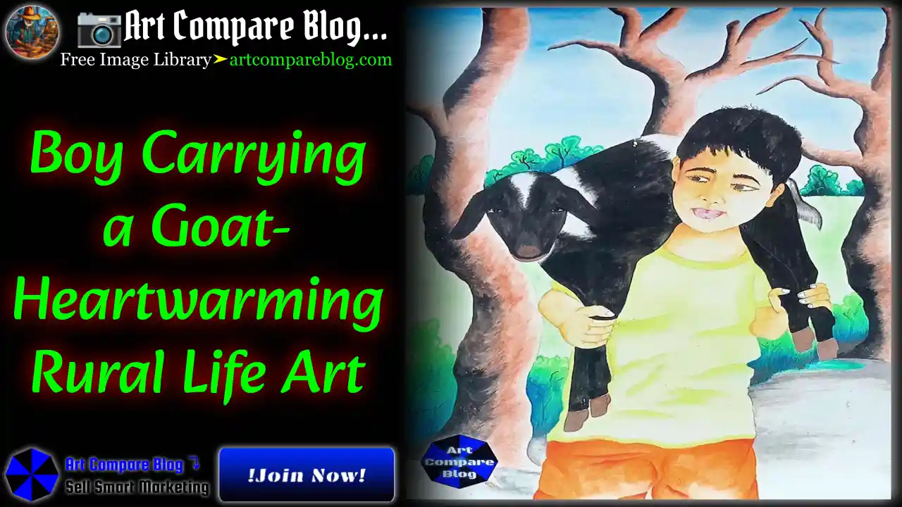 Boy Carrying a Goat-Heartwarming Rural Life Art