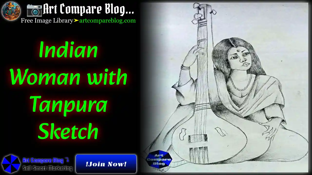 Indian Woman with Tanpura Sketch