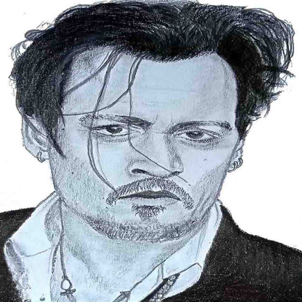 Pencil drawing of Johnny Depp, showcasing his facial features and expression in a detailed artistic style-1