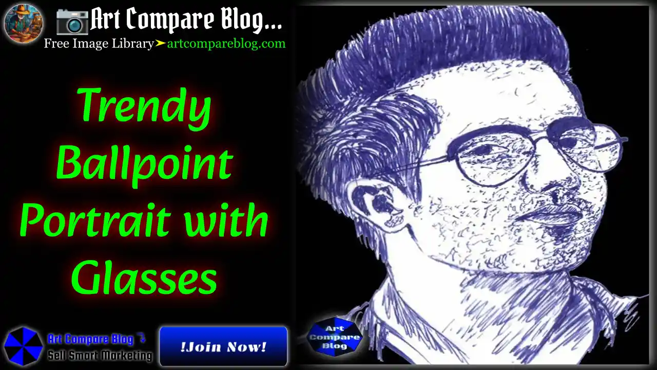 Trendy Ballpoint Portrait with Glasses