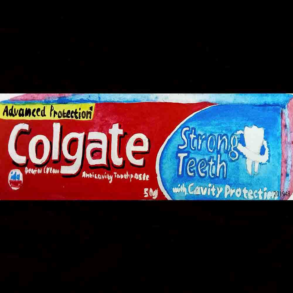 A tube of Colgate toothpaste displayed against a solid black background-1