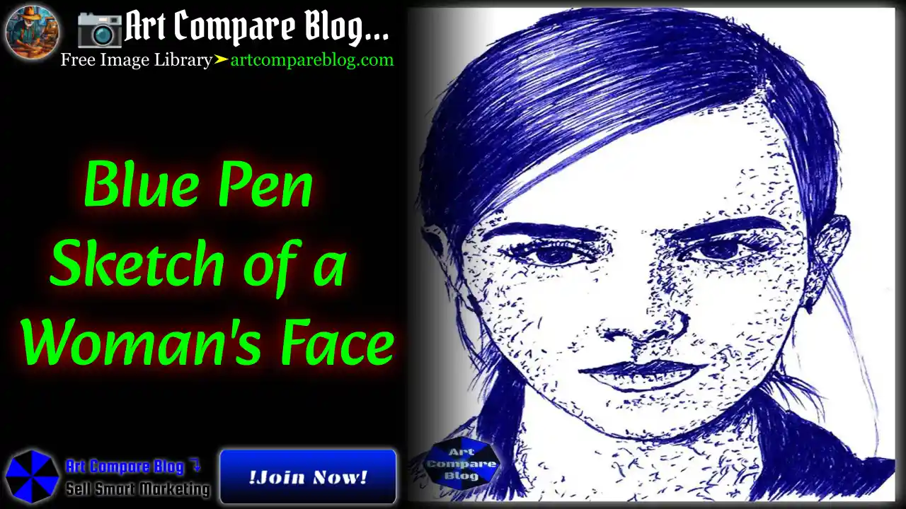 Blue Pen Sketch of a Woman's Face