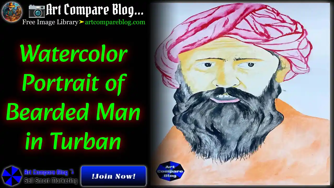 Watercolor Portrait of Bearded Man in Turban