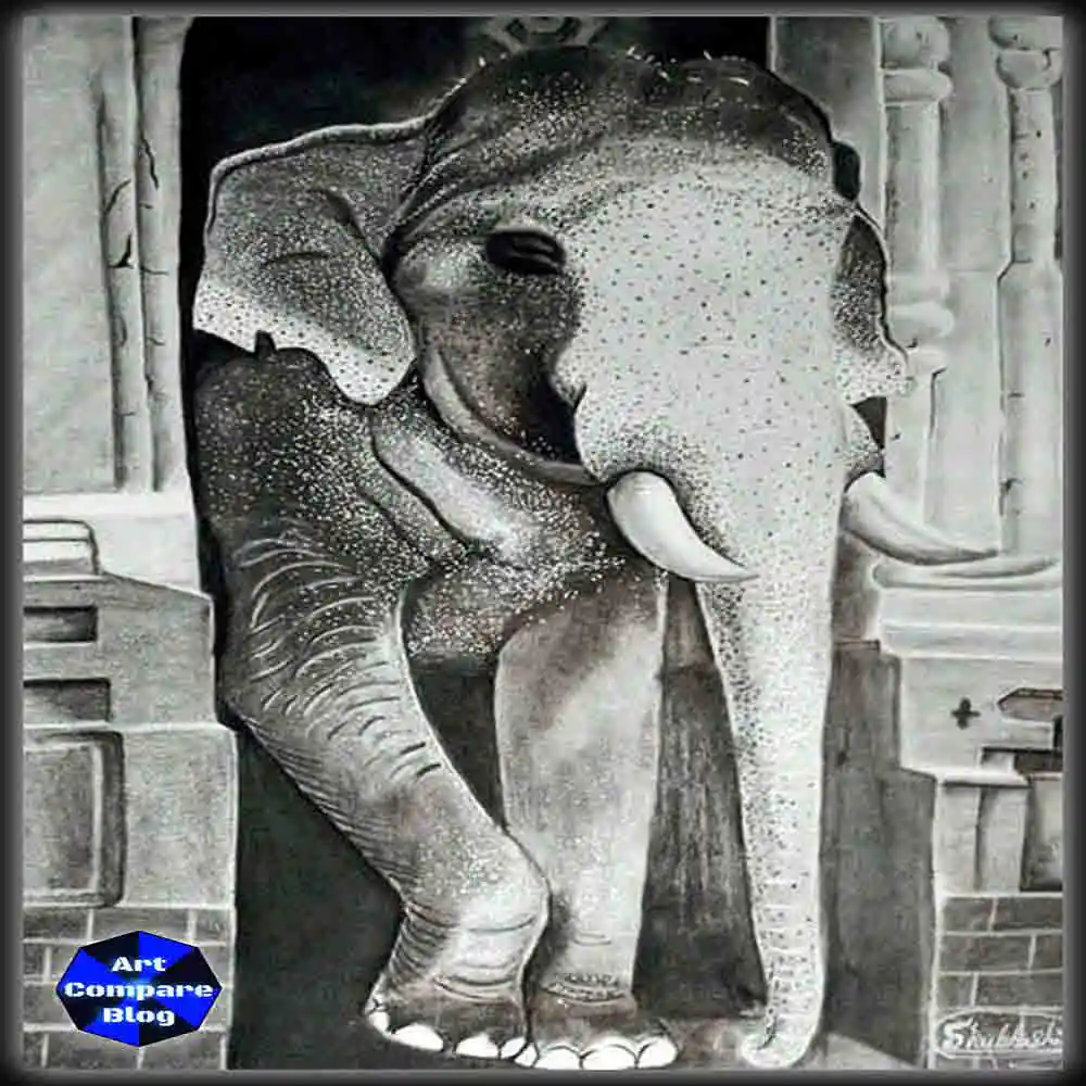 Realistic Elephant Pencil Sketch-Artistic Temple Drawing
