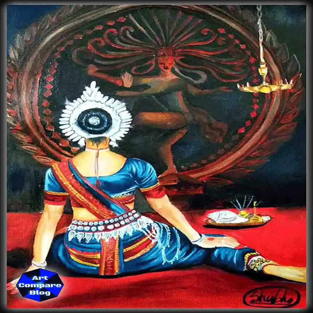 Traditional Odissi Dancer Painting-Devotion Before Lord Nataraja