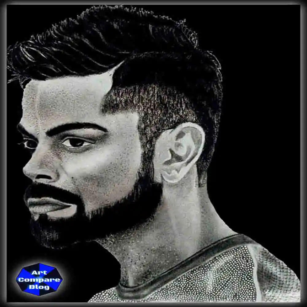 Realistic Black and White Portrait Sketch-Bearded Man Artwork on Paper