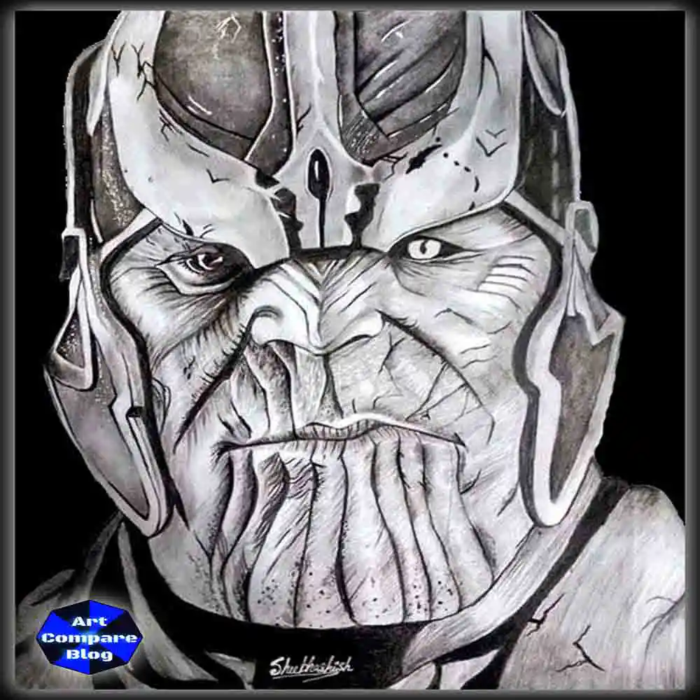 Realistic Thanos Pencil Sketch-Marvel Villain Black and White Artwork