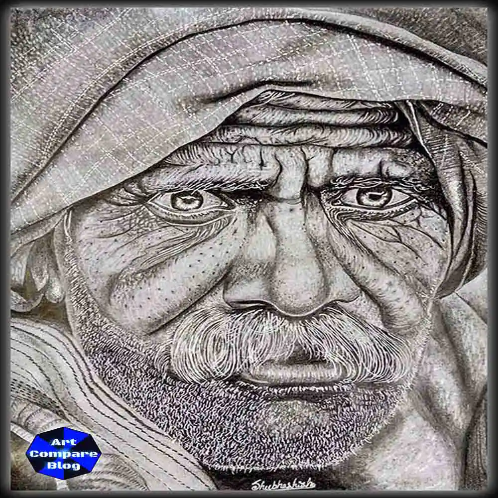 Realistic Old Man Pencil Sketch-Emotional Portrait Drawing in Black and White