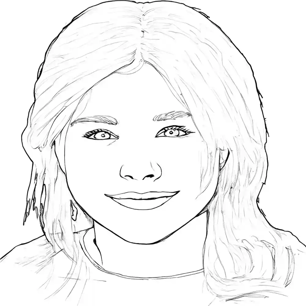 Realistic Woman Pencil Sketch-Outline