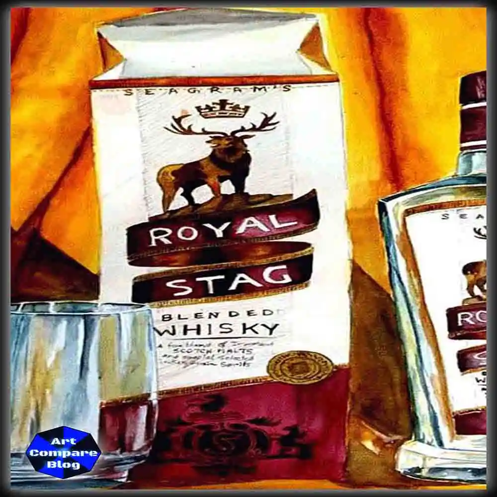 Royal Stag Whisky Painting-Artistic Liquor Bottle and Glass Artwork