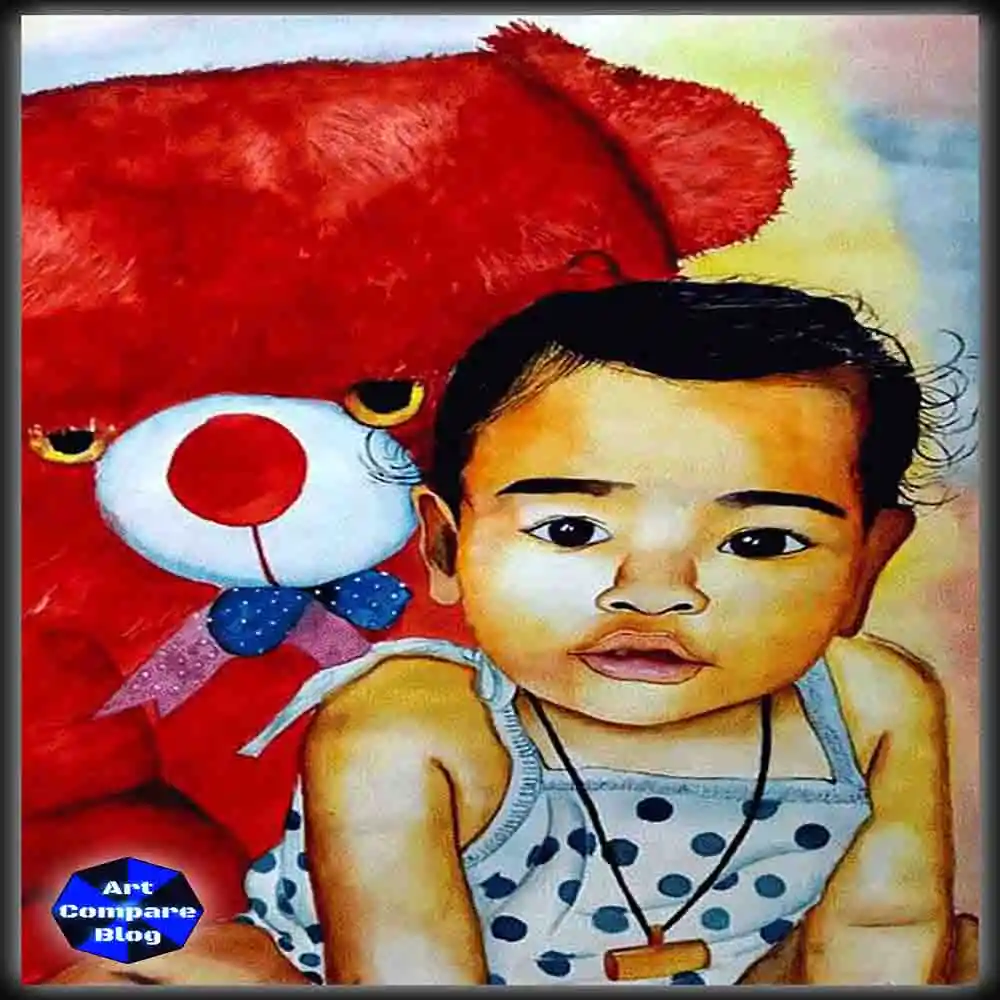 Adorable Baby Portrait with Teddy Bear-Cute Child Artwork
