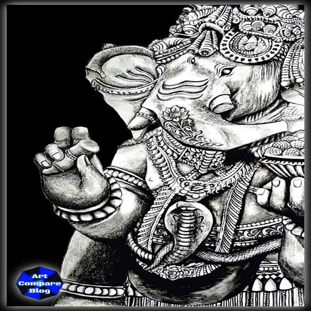 Lord Ganesha Sketch Art-Black and White Ganpati Drawing