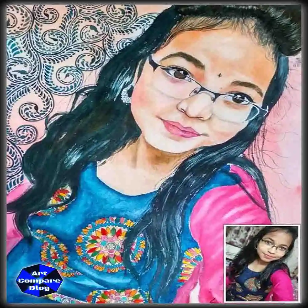 Colorful Girl Portrait Drawing-Hand-Drawn Art with Glasses and Traditional Dress
