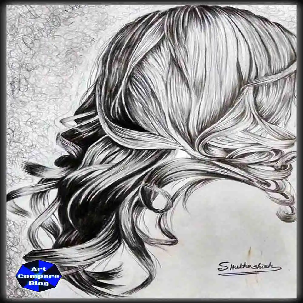Realistic Pencil Sketch of Flowing Hair