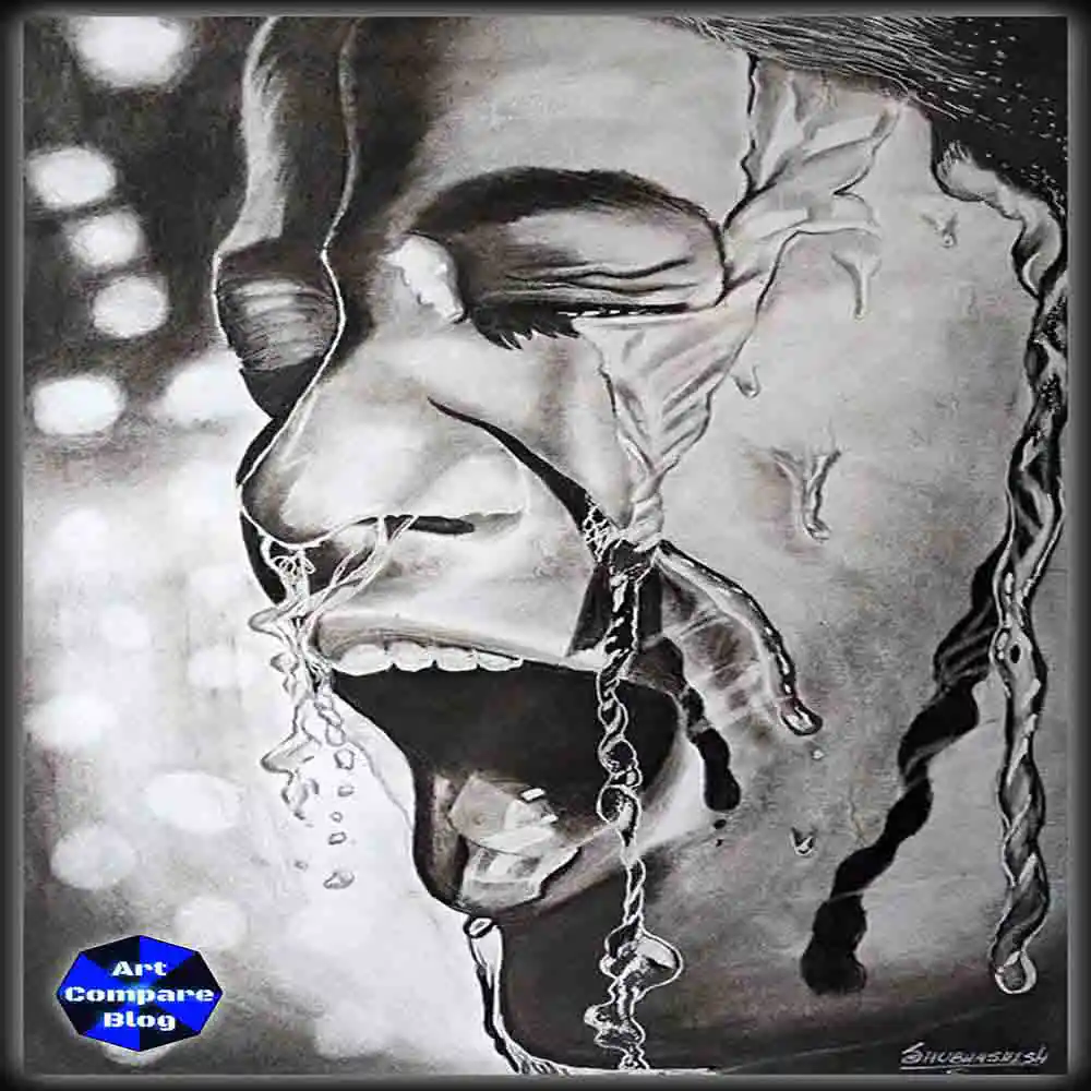Realistic Pencil Drawing of Water Splash on Face