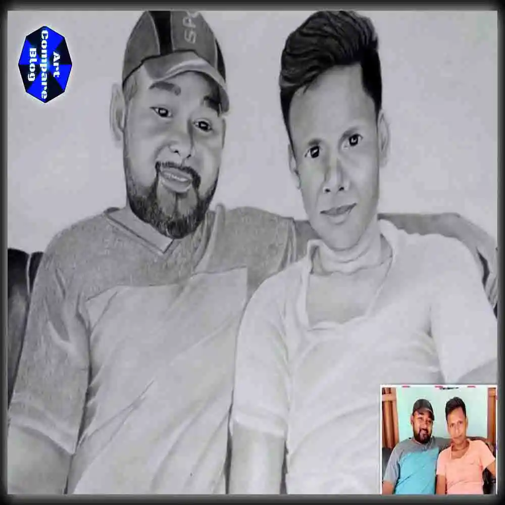 Realistic Pencil Sketch of Two Friends Sitting Together
