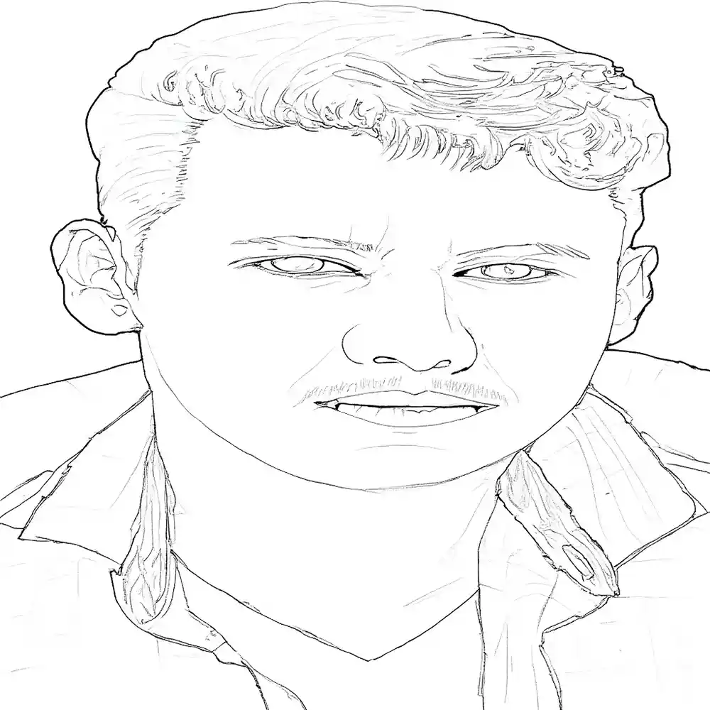 Realistic Young Man Pencil Sketch-Outline