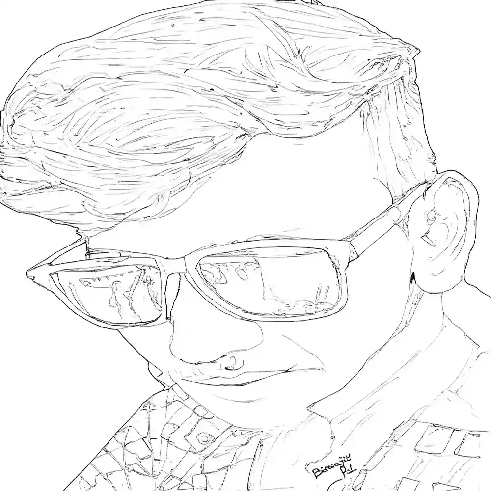 Stylish Man Pencil Sketch with Glasses-Outline