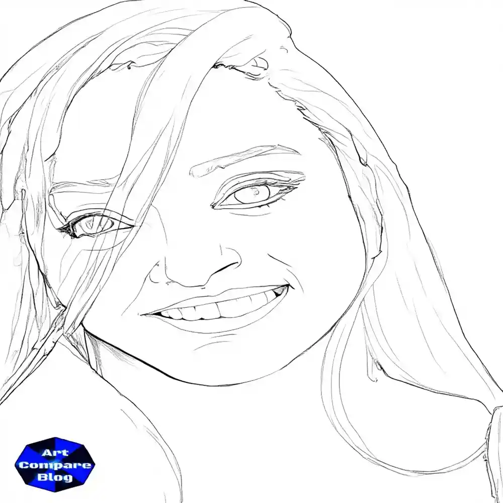 Smiling Woman Pencil Portrait-Outline