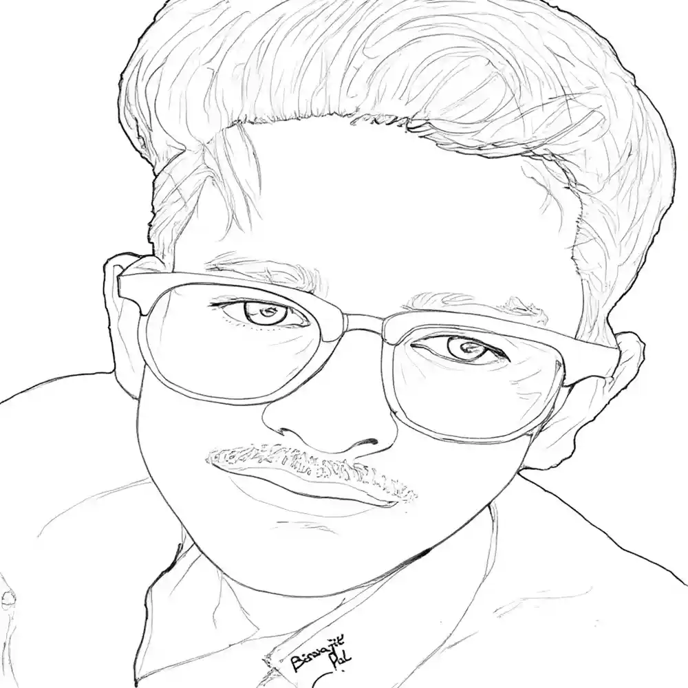 Man with Glasses Pencil Sketch-Outline