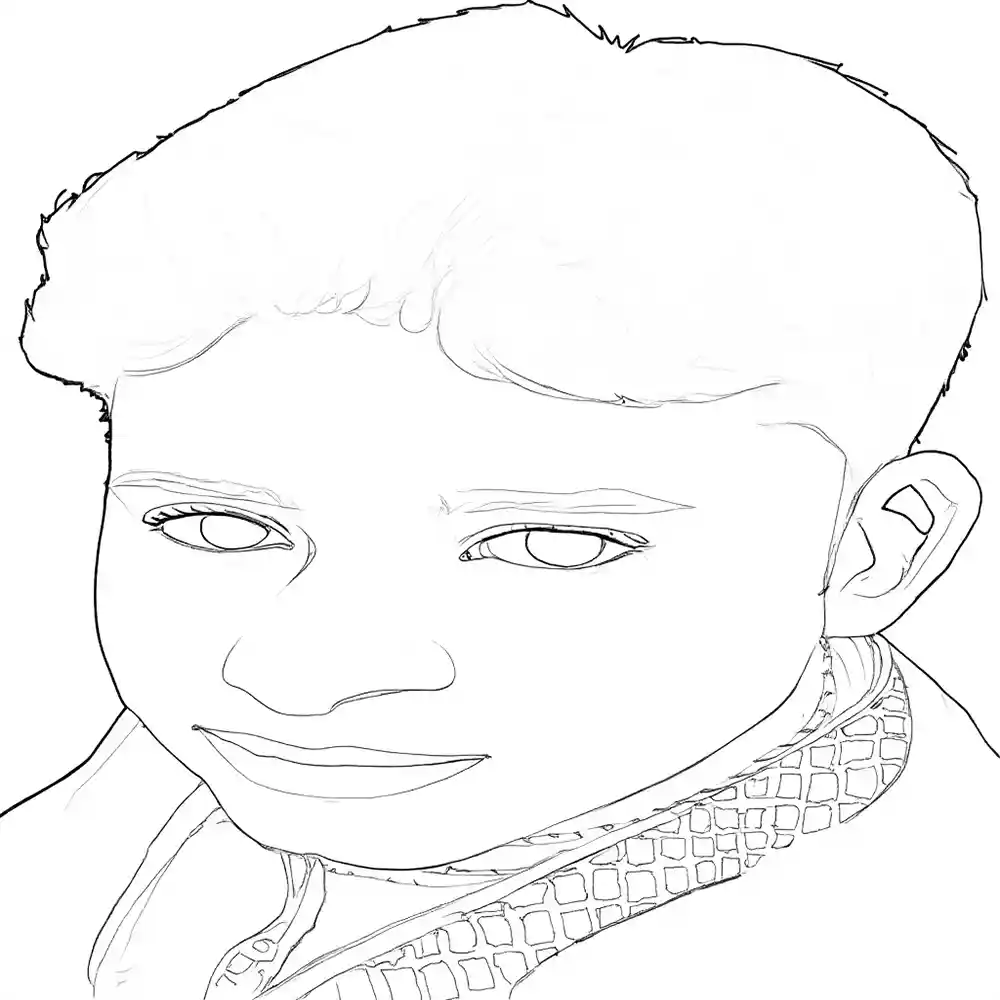 Traditional Young Man Pencil Sketch-Outline