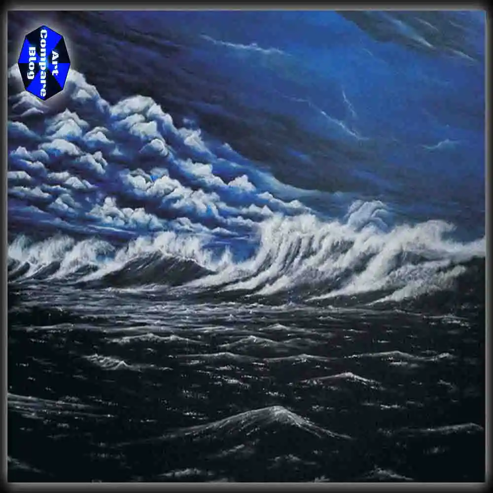 Dark Ocean Storm Painting-Dramatic Waves and Sky Artwork