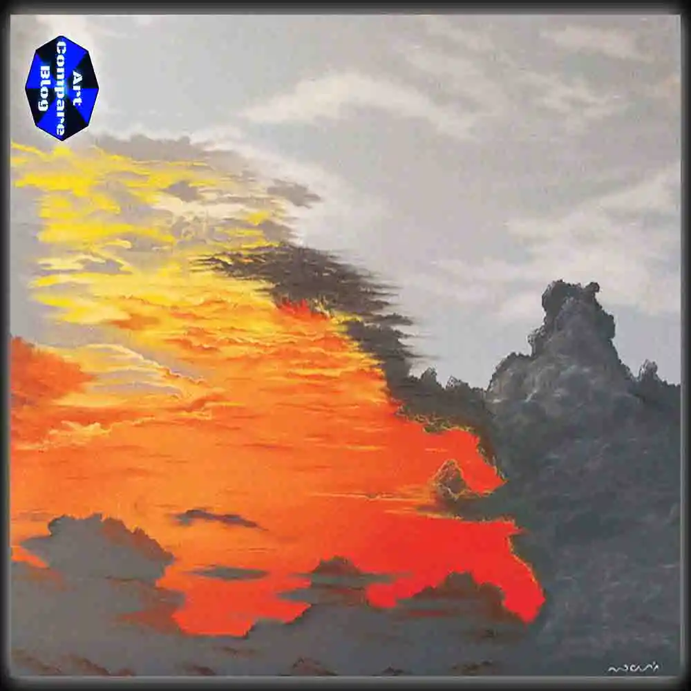 Fiery Sunset Sky Painting-Vibrant Cloudscape Artwork