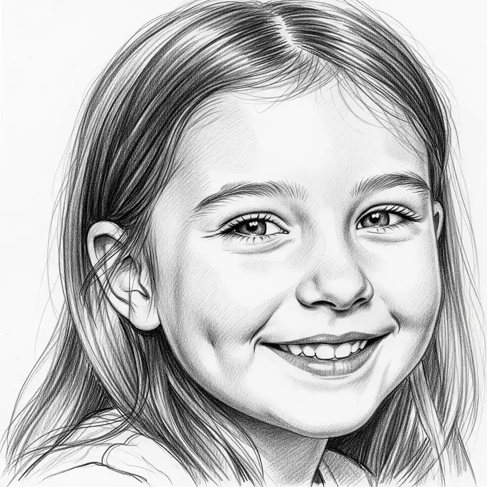 Realistic pencil sketch of a smiling girl