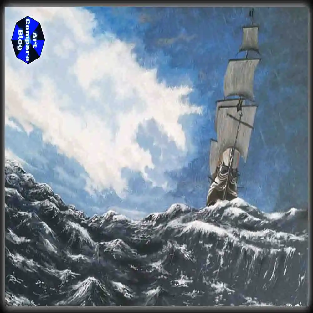 Ship Sailing in Stormy Sea-Dramatic Ocean Waves Painting