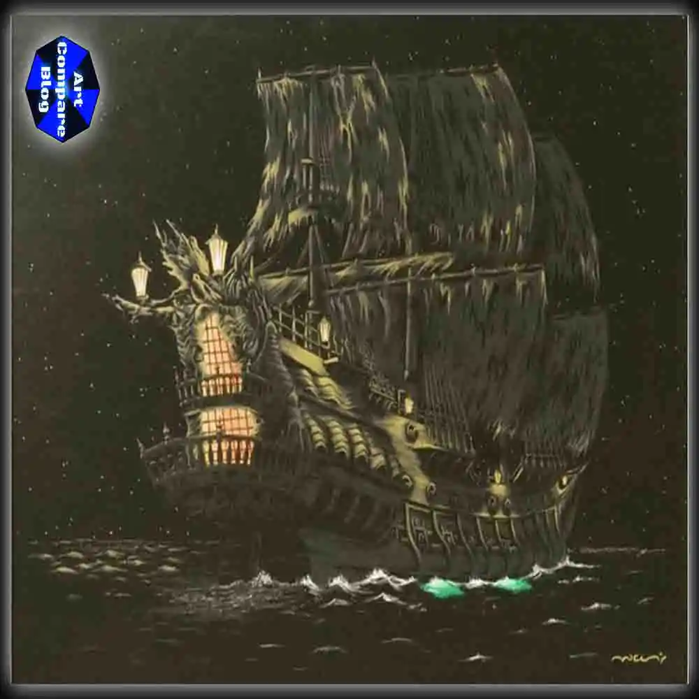 Haunted Ghost Ship Sailing at Night
