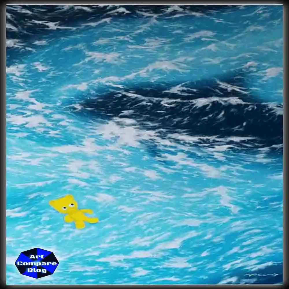 Yellow Teddy Floating on Ocean Waves