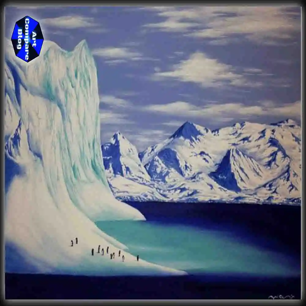 Penguins on Icy Antarctic Landscape