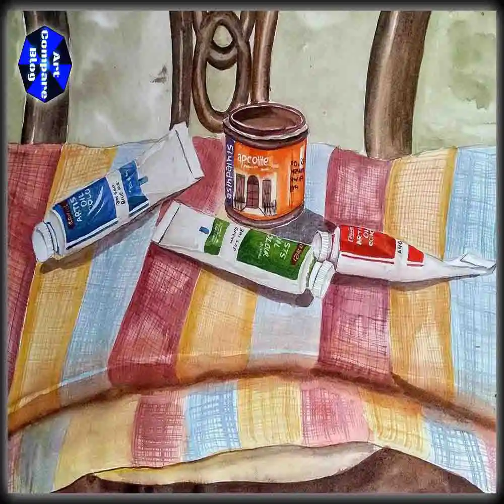 Still Life Painting of Acrylic Colors and Paint Tube Set