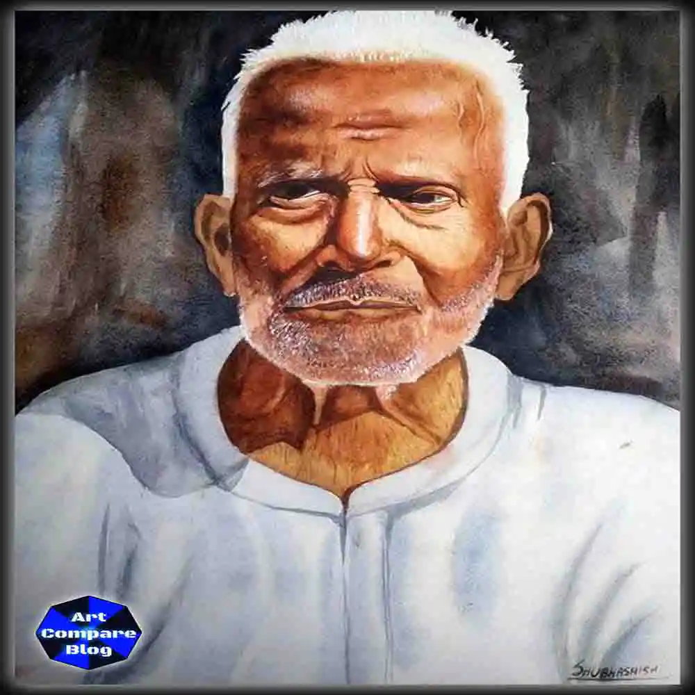 Realistic Portrait of an Old Man in Watercolor Painting