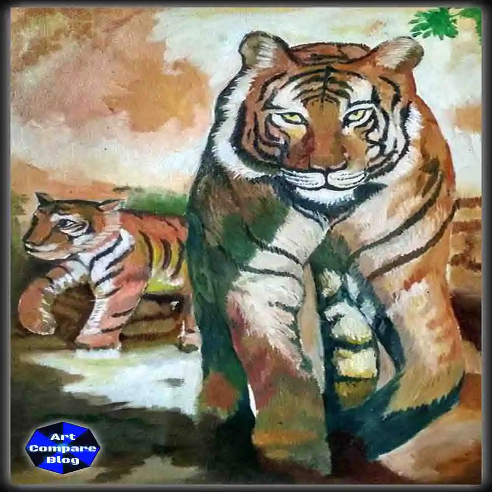 Majestic Tiger Painting-Wildlife Art of Two Tigers
