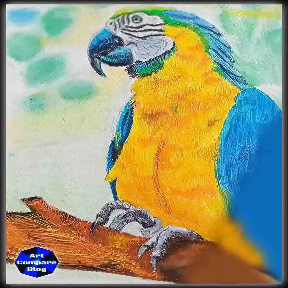 Colorful Parrot Artwork-Vibrant Macaw Bird Drawing on Branch