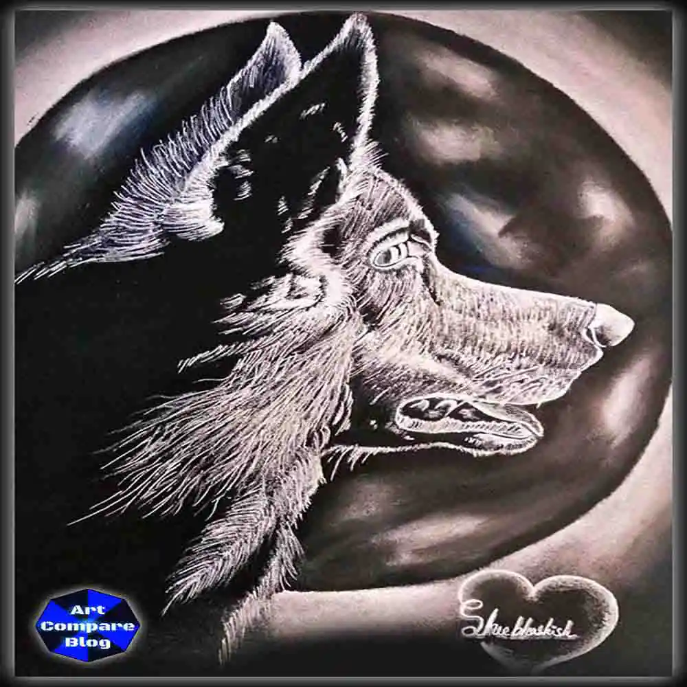 Wolf Moon Artwork-Black and White Animal Drawing