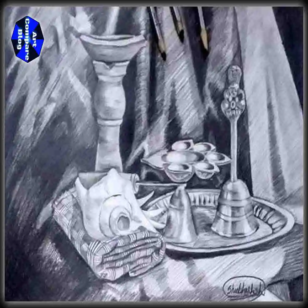 Traditional Pooja Thali Pencil Sketch Artwork