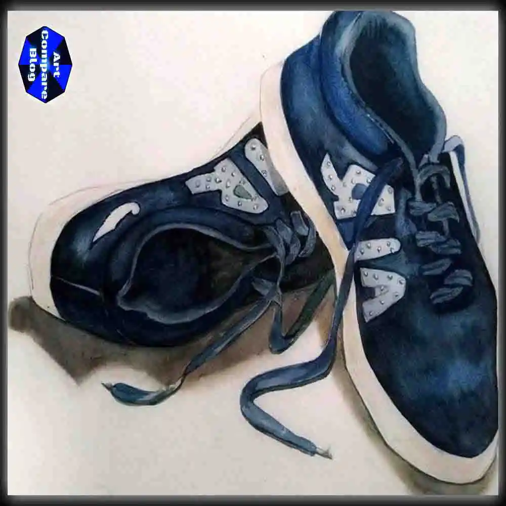 Realistic Sneaker Drawing-Blue Sports Shoes Artwork