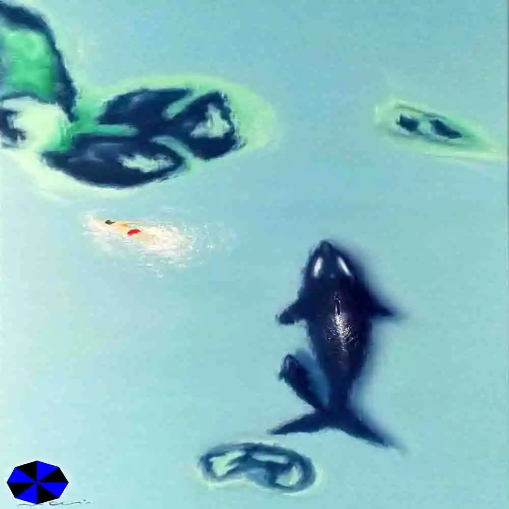 Swimmer and Orca in Ocean