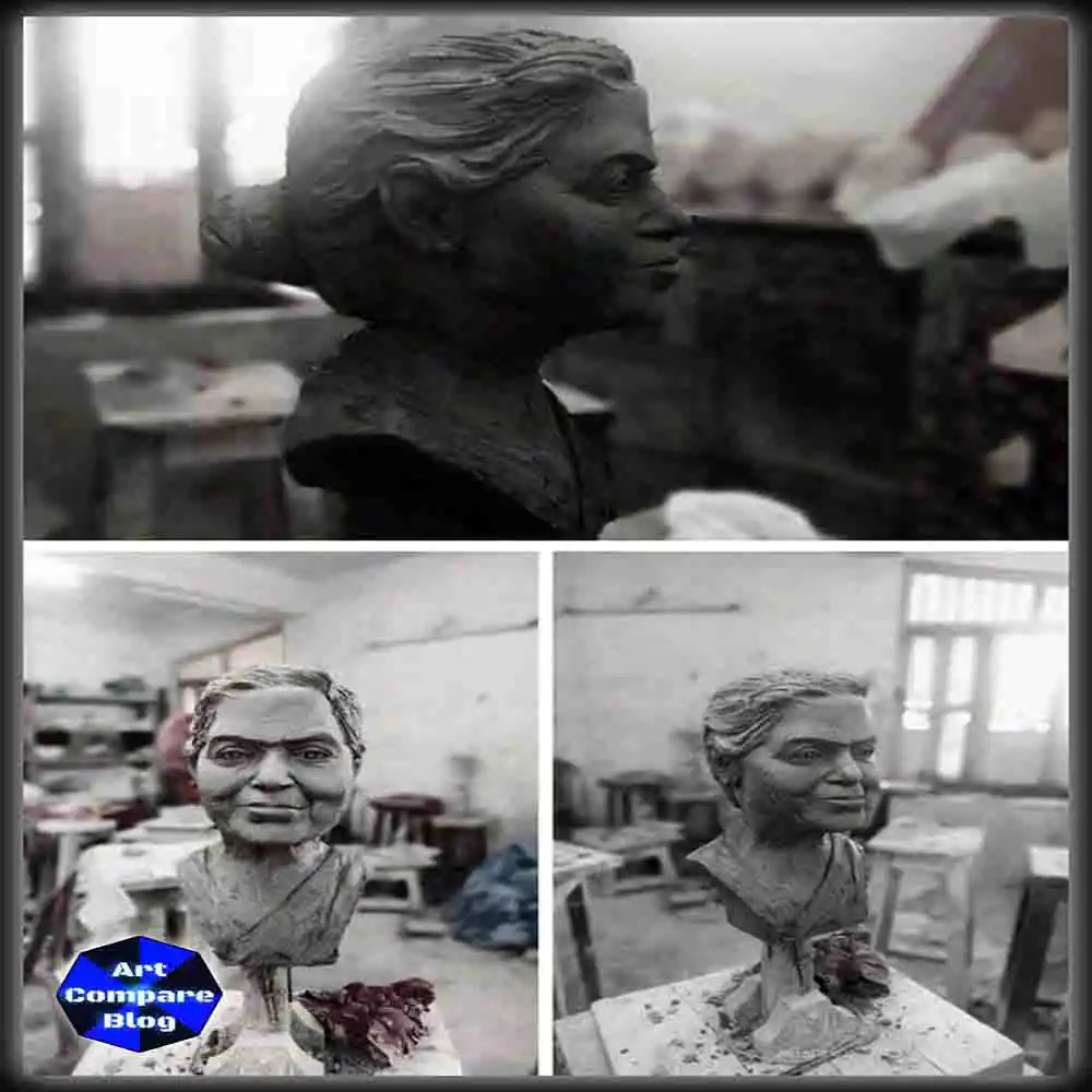 Realistic Clay Bust Sculpture of Woman-Handmade Portrait Art