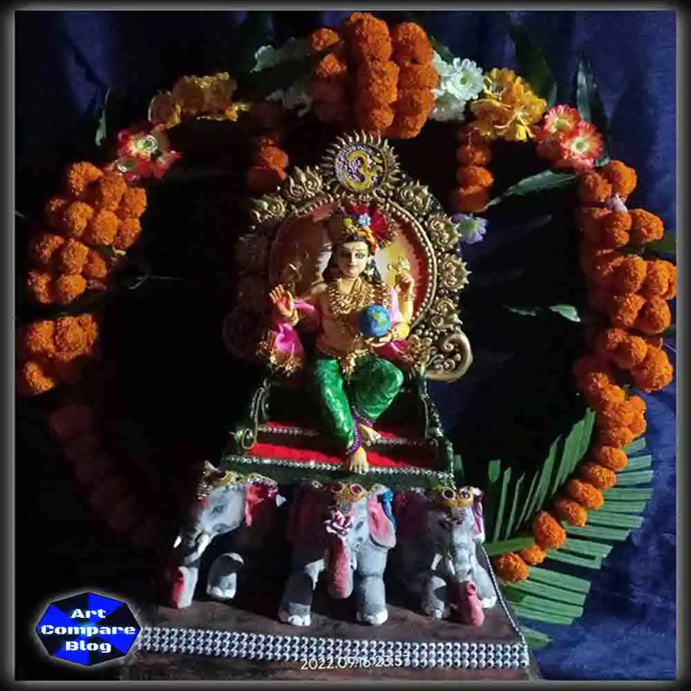 Bhudevi Idol-Earth Goddess Statue on Throne with Elephants