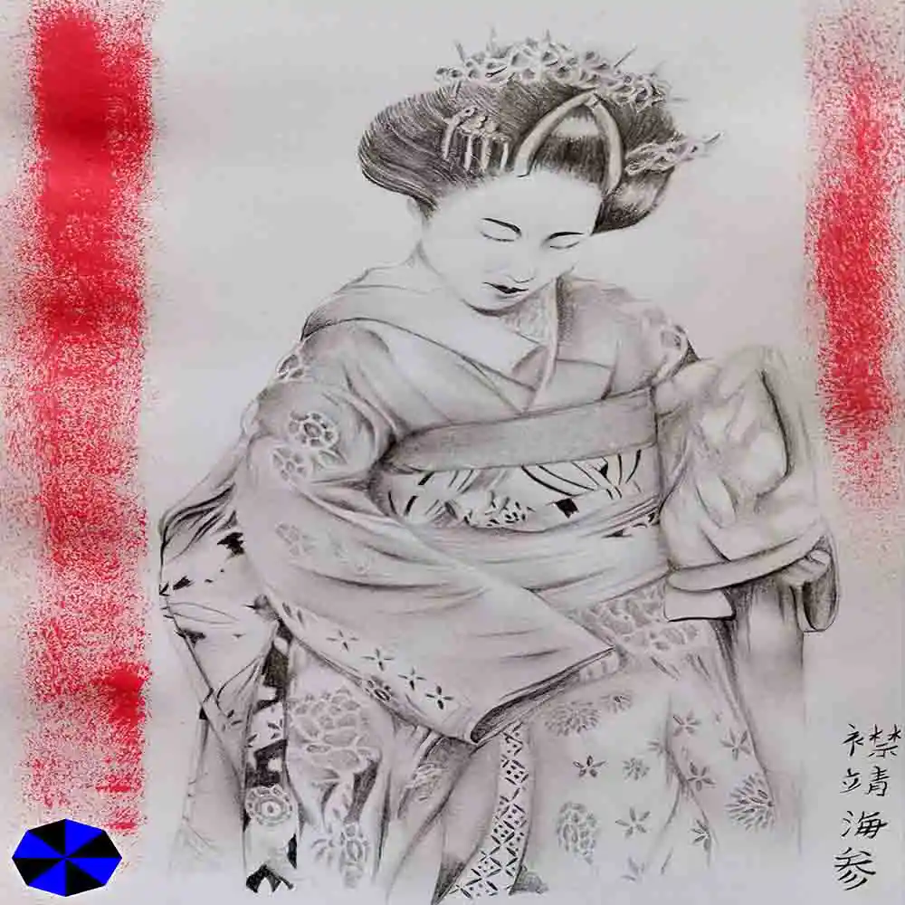 Traditional Japanese Geisha Art Sketch