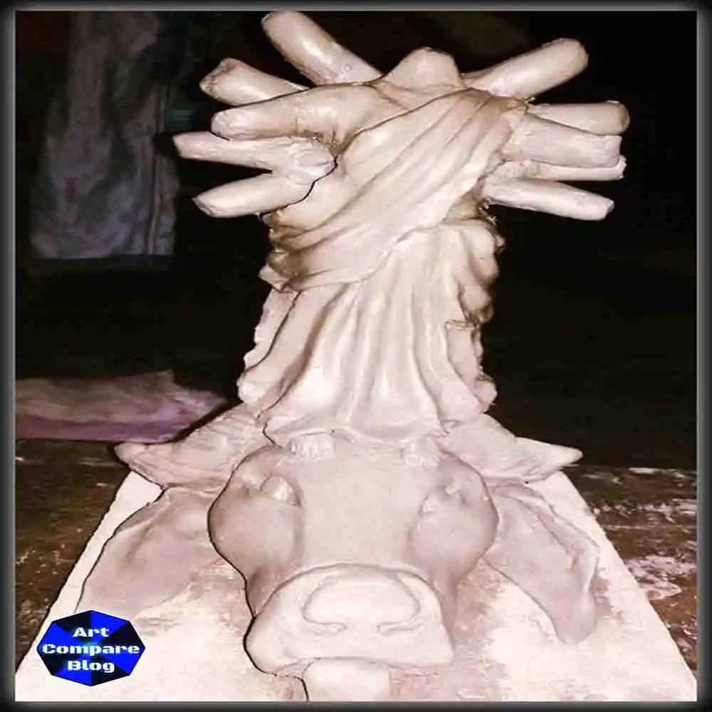 Unfinished Durga Idol Sculpture-Clay Goddess with Buffalo Demon