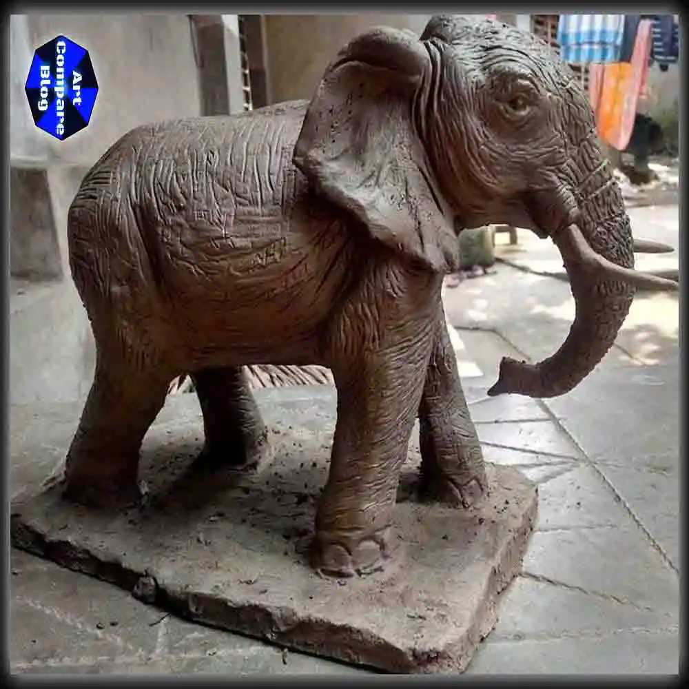 Realistic Clay Elephant Sculpture-Handcrafted Art