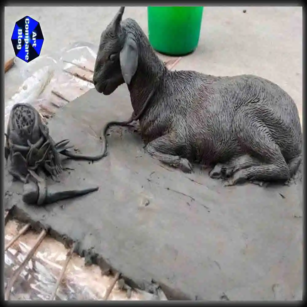 Realistic Clay Goat Sculpture-Handmade Animal Art