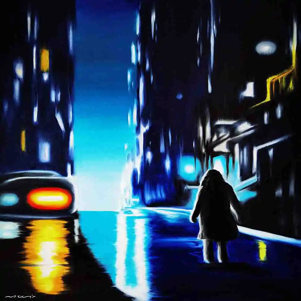 Mysterious Night Walk in Neon City