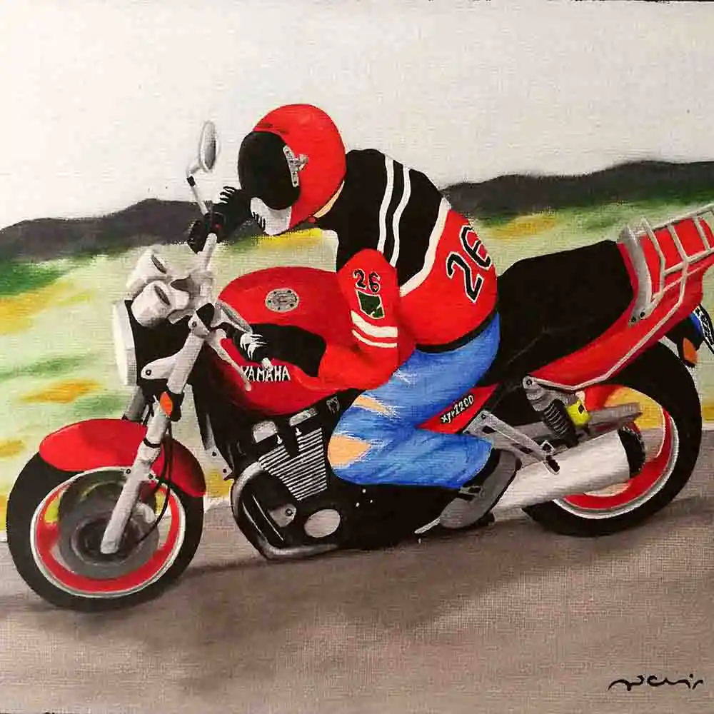 Motorbike Racer in Action Painting